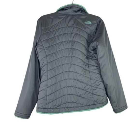 North Face Reversible Jacket Grey Exterior and Teal/ Mint Osito Full Zip - Picture 8 of 8